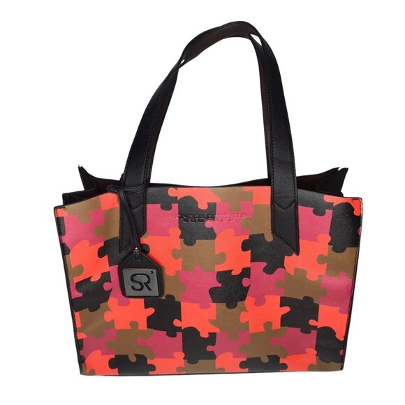 Sondra Roberts Squared Large Colorful Faux Leather Shoulder Bag Tote - Picture 2 of 16